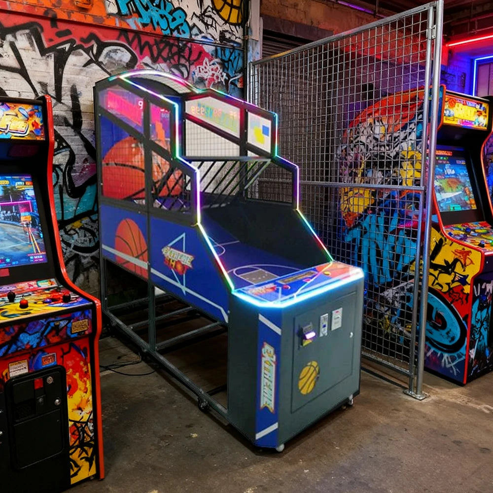 GAMEON Basketball Arcade Machine Metal Hoop LED Scoring Display Automatic Ball Return Durable Frame - Classic