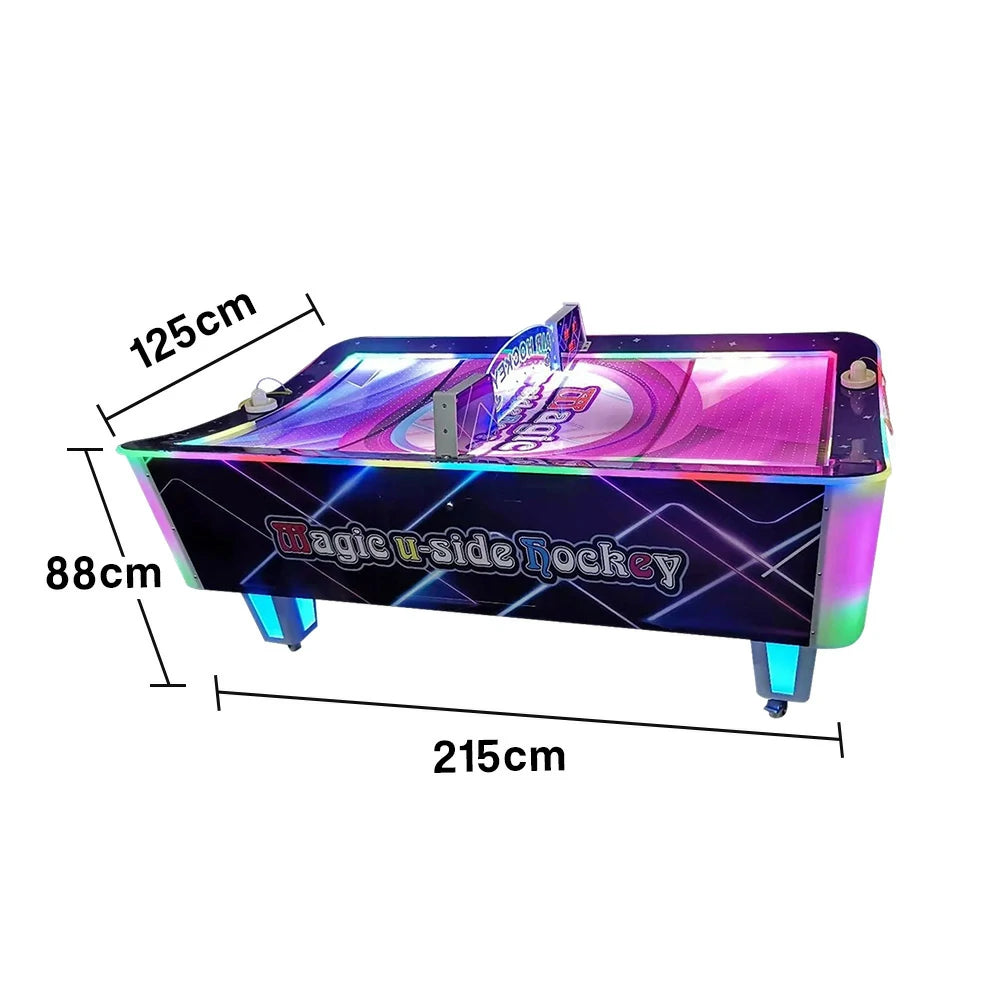 GAMEON Curved Air Hockey Table LED Lighting Wood & Acrylic Frame 250W Power Smooth Playfield Two-Player Arcade Game - Purple
