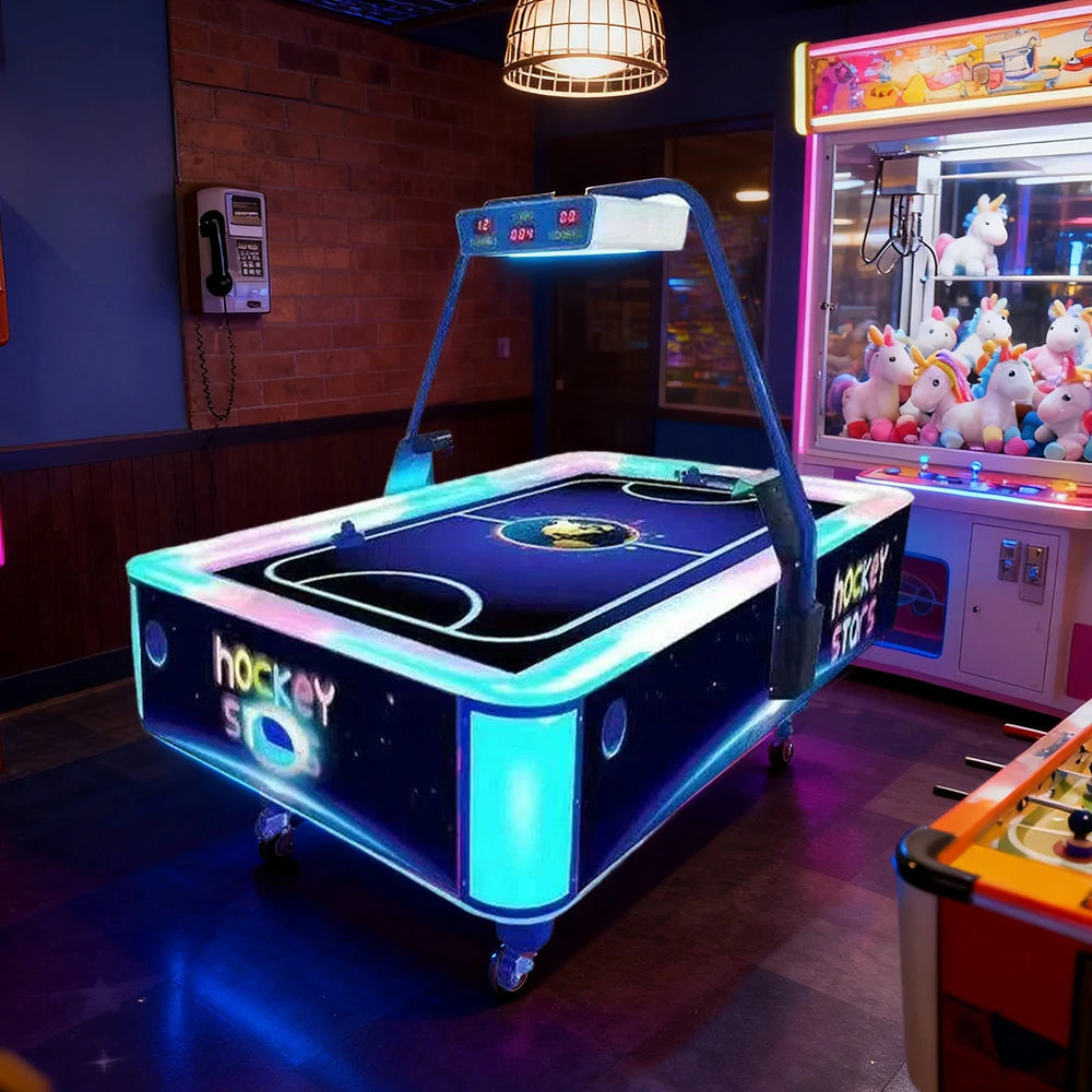 GAMEON Star-Light Air Hockey Table LED Effects Wood & Acrylic Frame 150W Power Smooth Playfield Two-Player Arcade Game - Blue