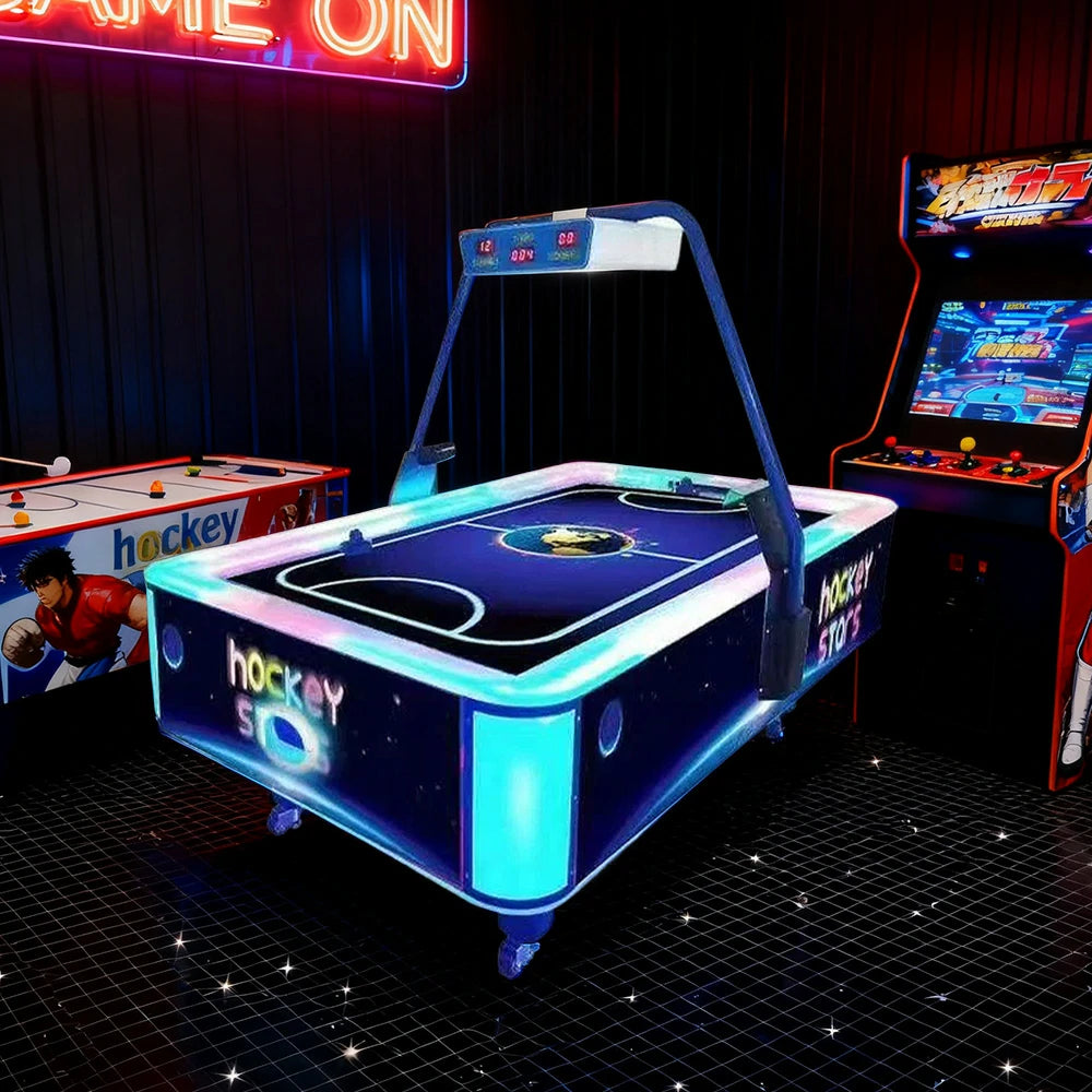 GAMEON Star-Light Air Hockey Table LED Effects Wood & Acrylic Frame 150W Power Smooth Playfield Two-Player Arcade Game - Blue