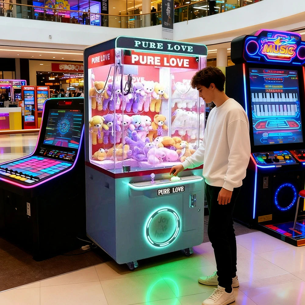 GAMEON Pure Love Claw Machine Coin Operated Prize Catcher LED Lighting Plush Toy Cabinet Arcade Entertainment Design - Green