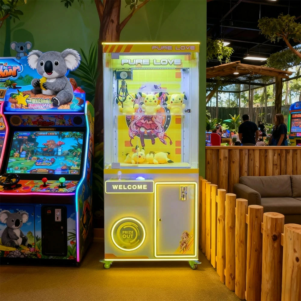 GAMEON Claw Machine Coin Operated Prize Catcher LED Lighting Plush Toy Cabinet Durable Arcade Design - Yellow