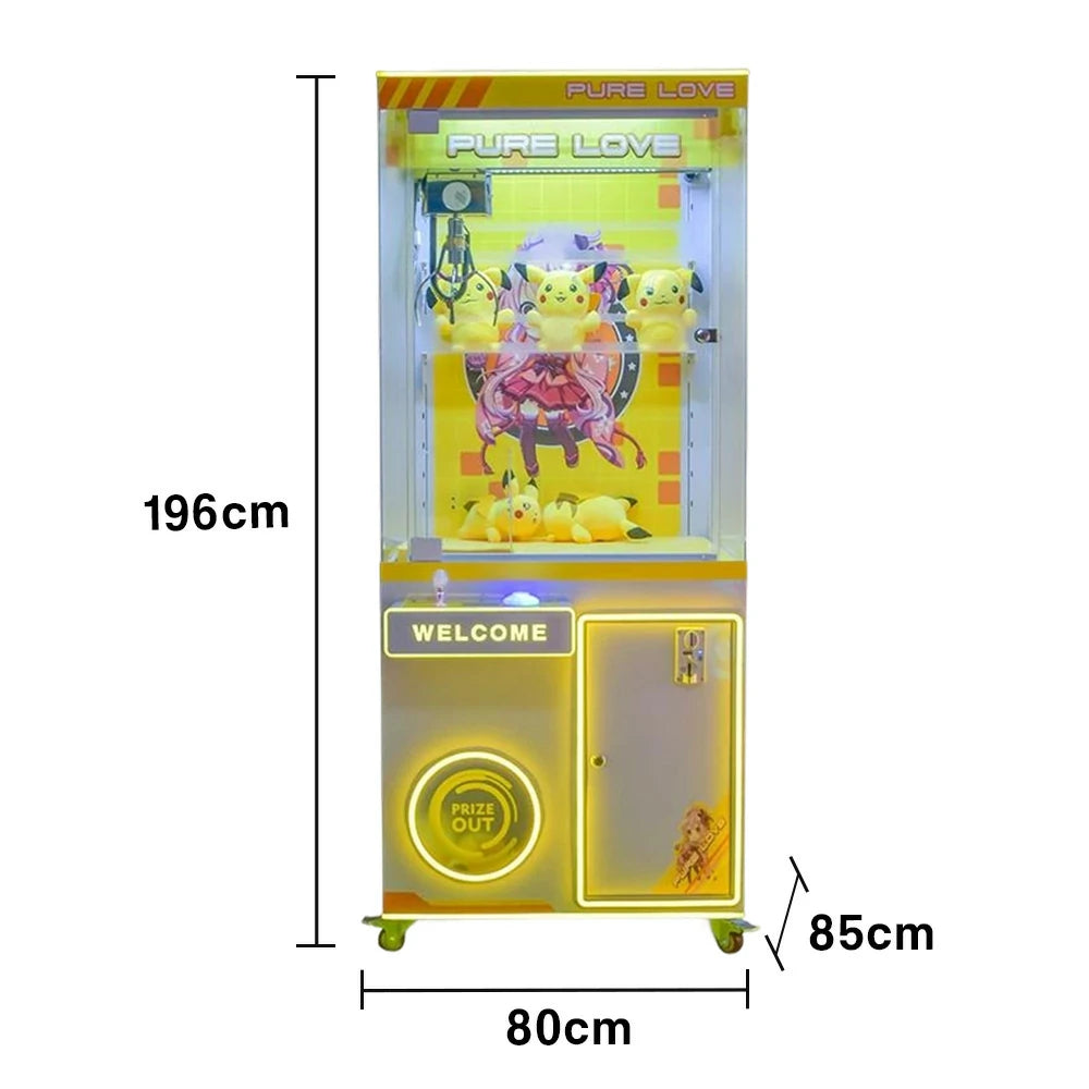 GAMEON Claw Machine Coin Operated Prize Catcher LED Lighting Plush Toy Cabinet Durable Arcade Design - Yellow