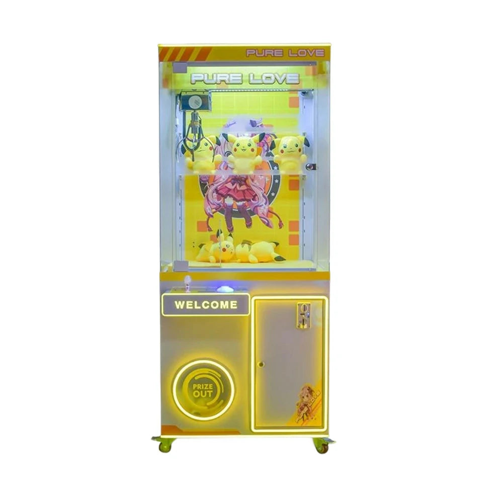 GAMEON Claw Machine Coin Operated Prize Catcher LED Lighting Plush Toy Cabinet Durable Arcade Design - Yellow