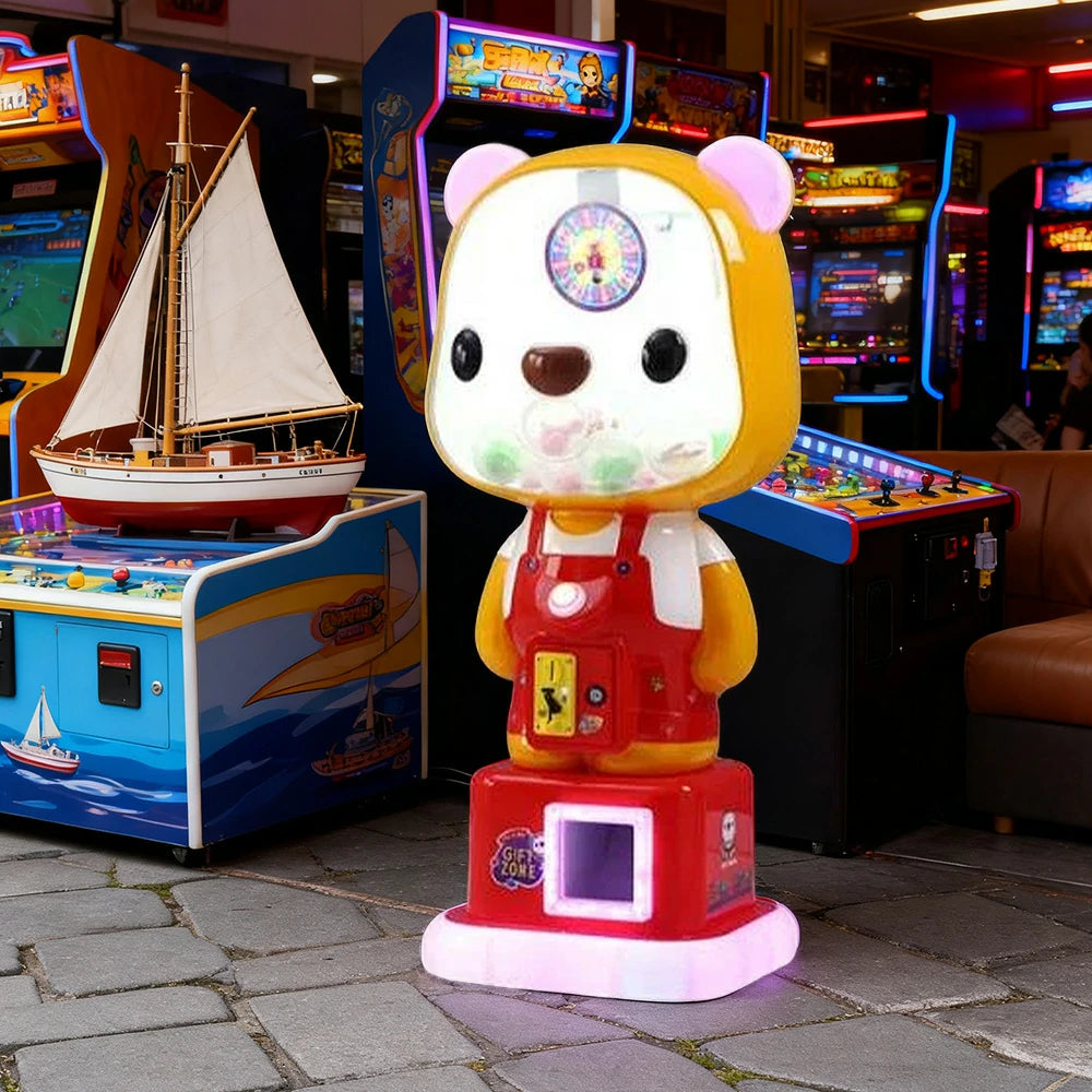 GAMEON Cute Bear Capsule Vending Machine Coin Operated Gacha Toy Dispenser LED Light Base Acrylic Display Design - Red