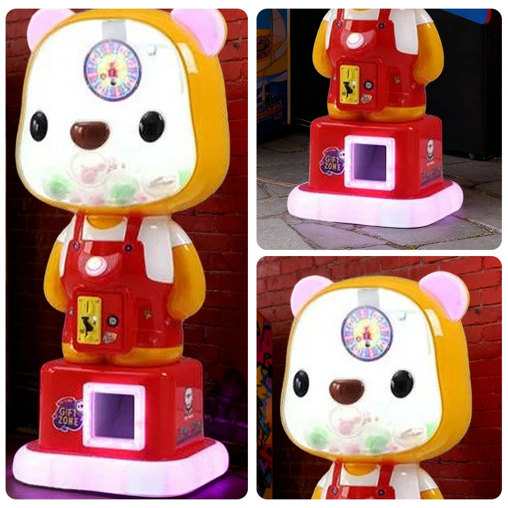 GAMEON Cute Bear Capsule Vending Machine Coin Operated Gacha Toy Dispenser LED Light Base Acrylic Display Design - Red