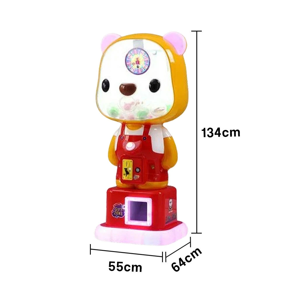GAMEON Cute Bear Capsule Vending Machine Coin Operated Gacha Toy Dispenser LED Light Base Acrylic Display Design - Red