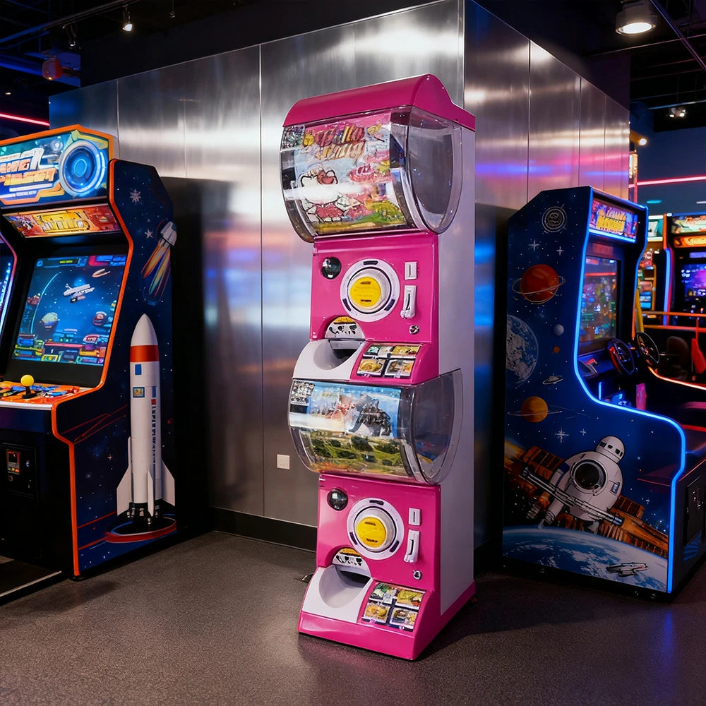 GAMEON Double Layer Capsule Vending Machine Coin Operated Gacha Toy Dispenser ABS Structure Smooth Dual-Compartment Design - Pink