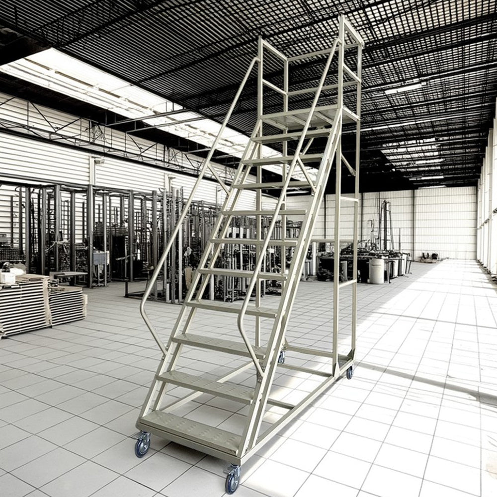 GROVIA 250cm Platform Height  10-step Ladder With Wheels Warehouse Staircase
