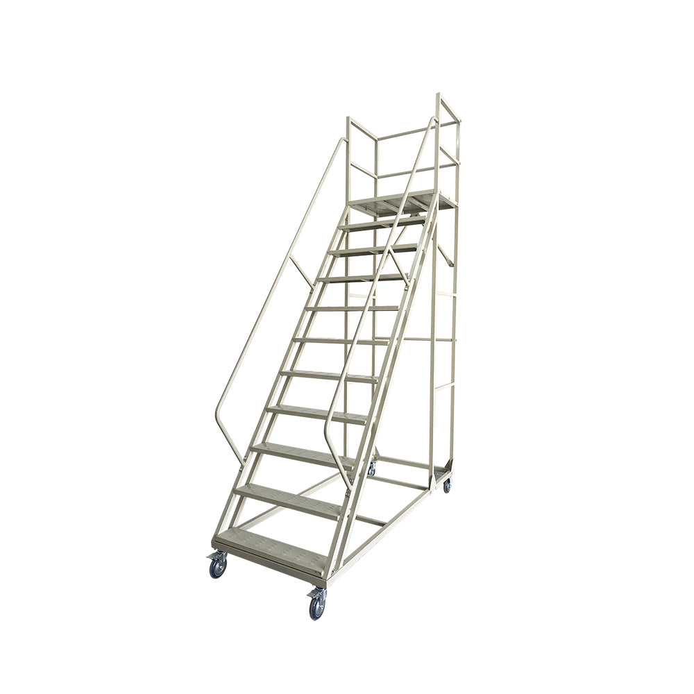 GROVIA 250cm Platform Height  10-step Ladder With Wheels Warehouse Staircase