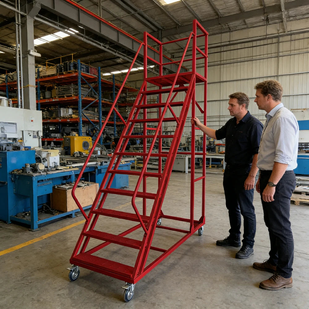 GROVIA 250cm Platform Height  10-step Ladder With Wheels Warehouse Staircase