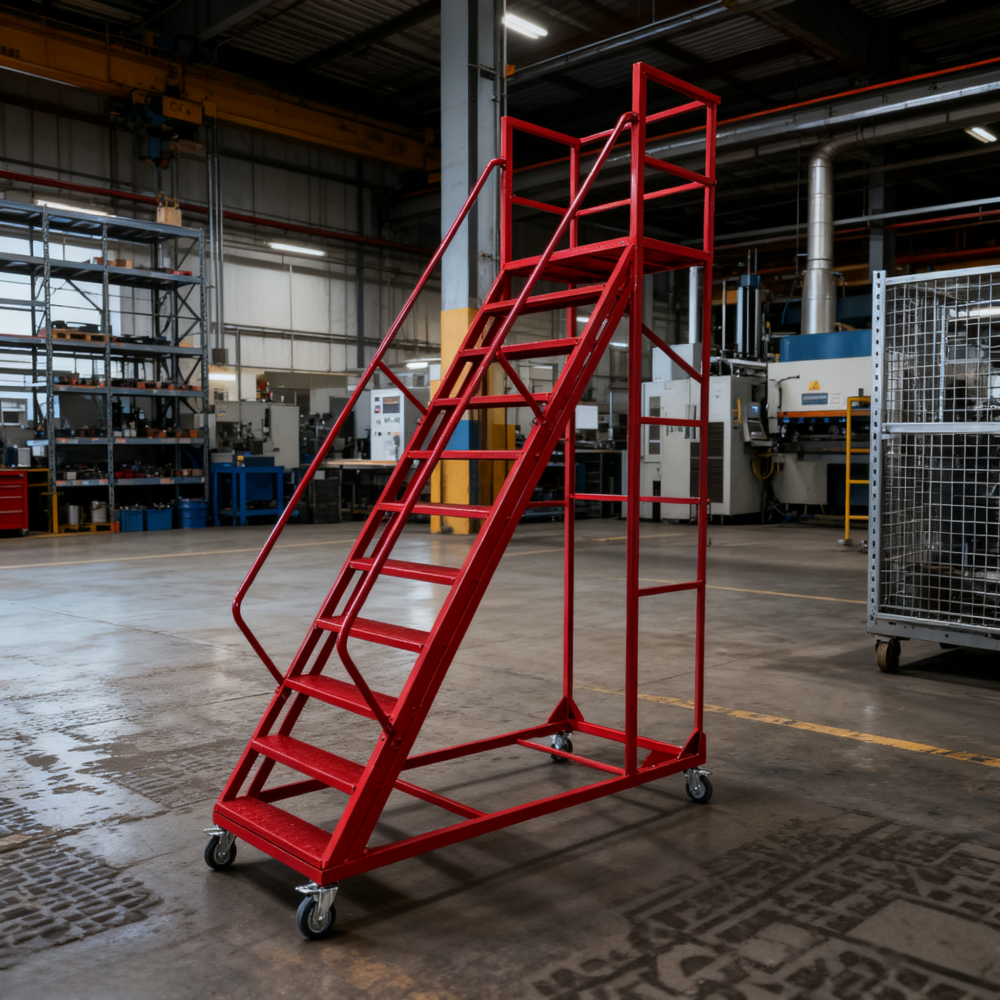 GROVIA 250cm Platform Height  10-step Ladder With Wheels Warehouse Staircase