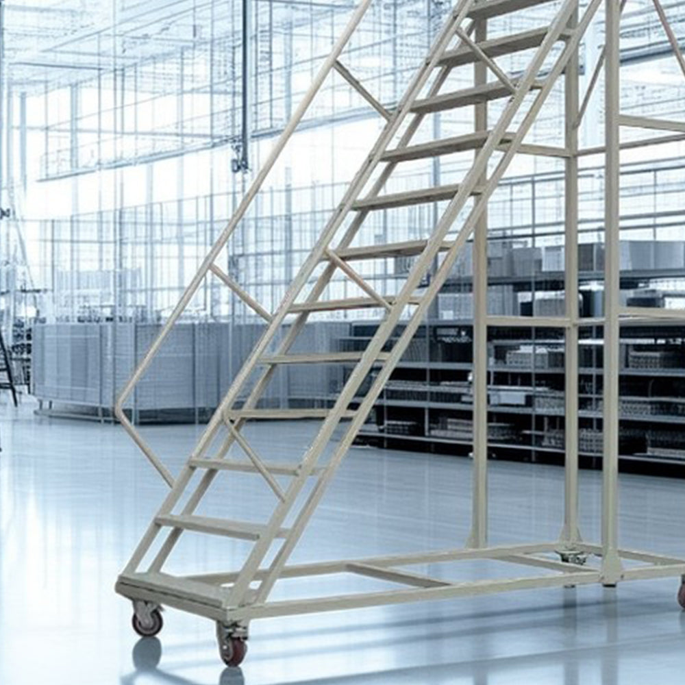 GROVIA 300cm Platform Height  12-step Ladder With Wheels Warehouse Staircase