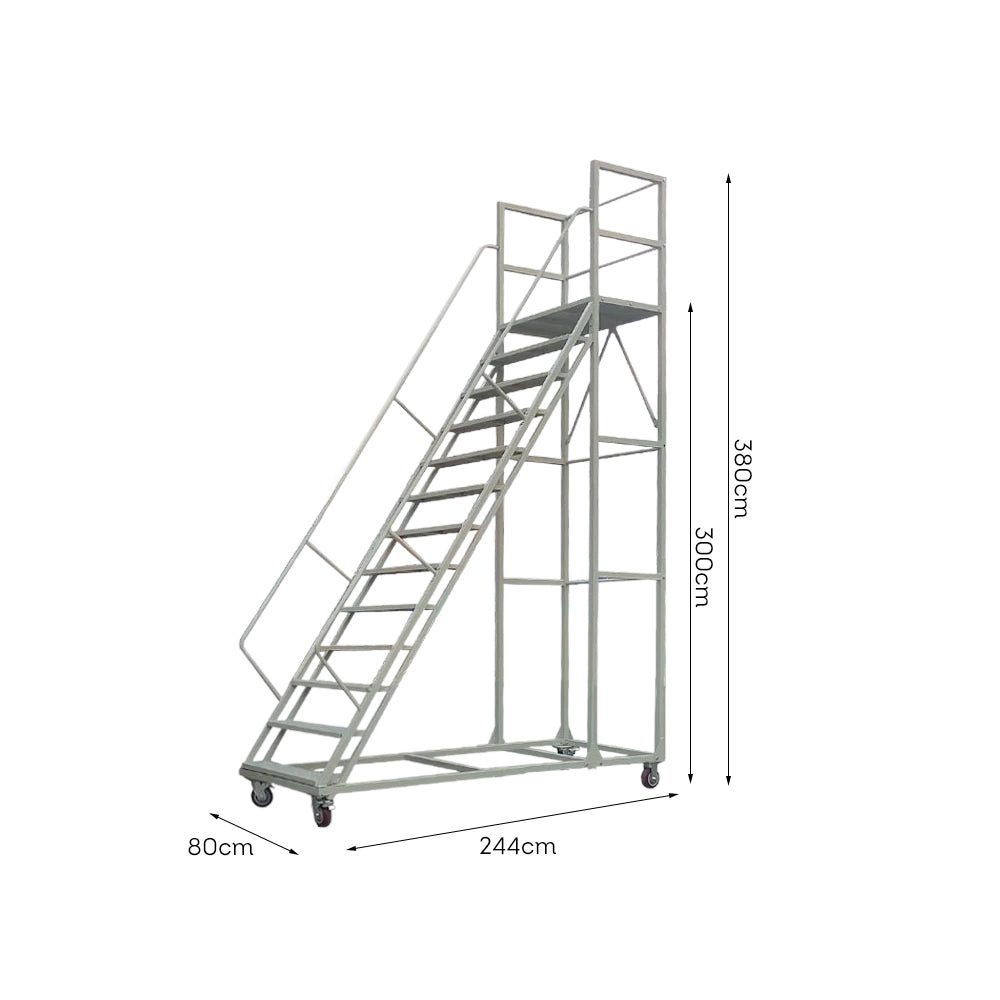 GROVIA 300cm Platform Height  12-step Ladder With Wheels Warehouse Staircase