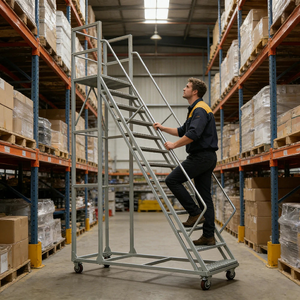 GROVIA 300cm Platform Height  12-step Ladder With Wheels Warehouse Staircase