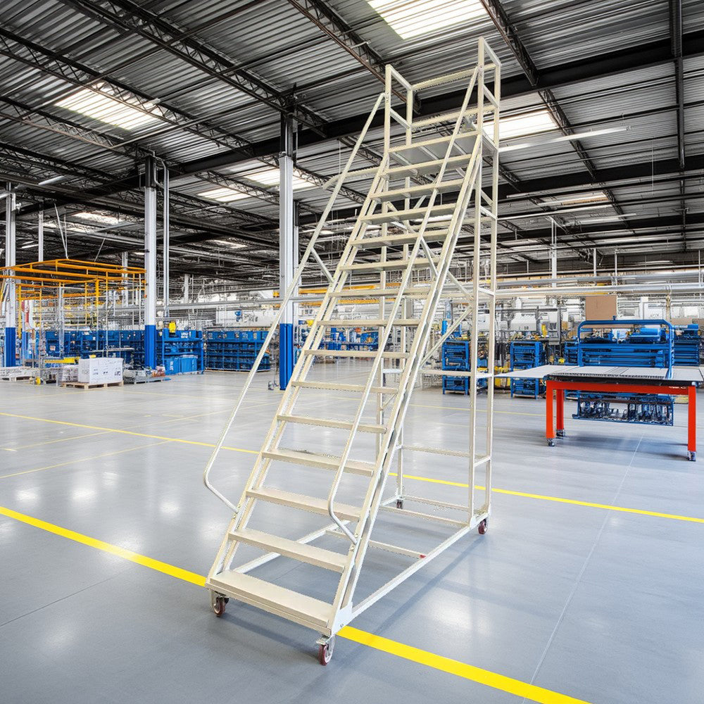GROVIA 350cm Platform Height  14-step Ladder With Wheels Warehouse Staircase