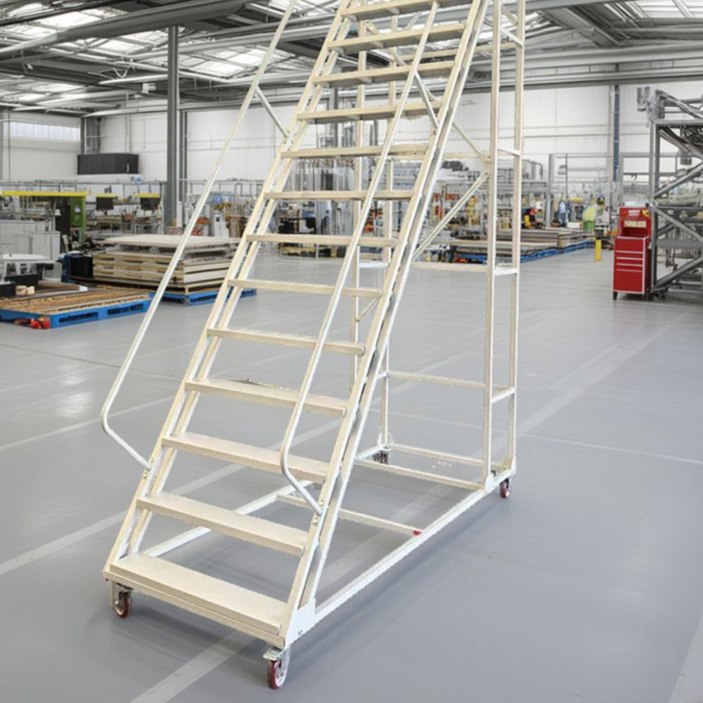 GROVIA 350cm Platform Height  14-step Ladder With Wheels Warehouse Staircase