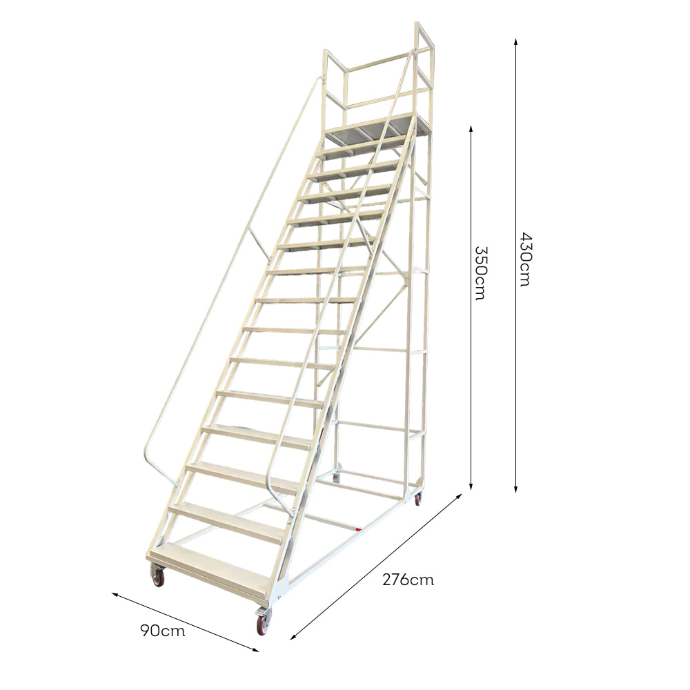 GROVIA 350cm Platform Height  14-step Ladder With Wheels Warehouse Staircase
