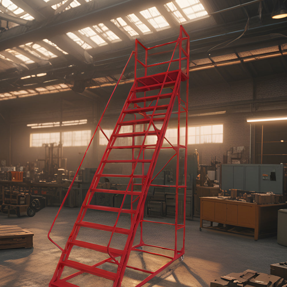 GROVIA 350cm Platform Height  14-step Ladder With Wheels Warehouse Staircase