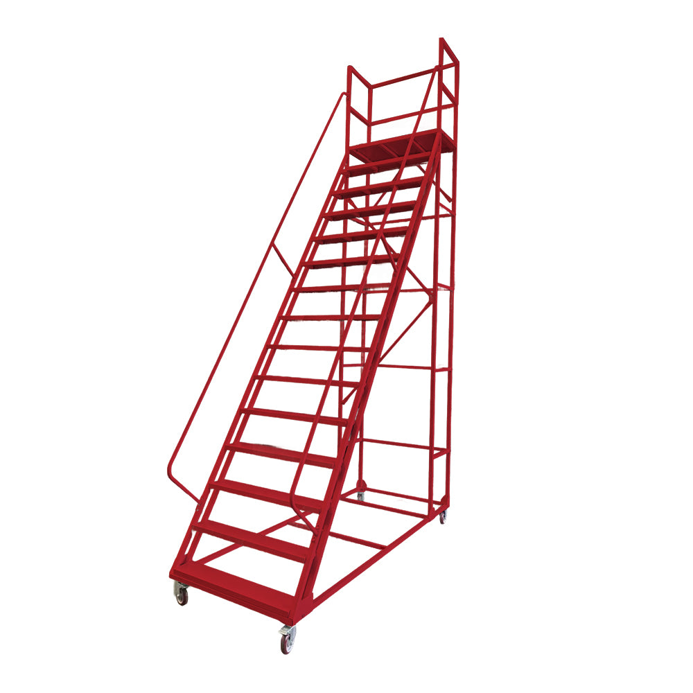 GROVIA 350cm Platform Height  14-step Ladder With Wheels Warehouse Staircase