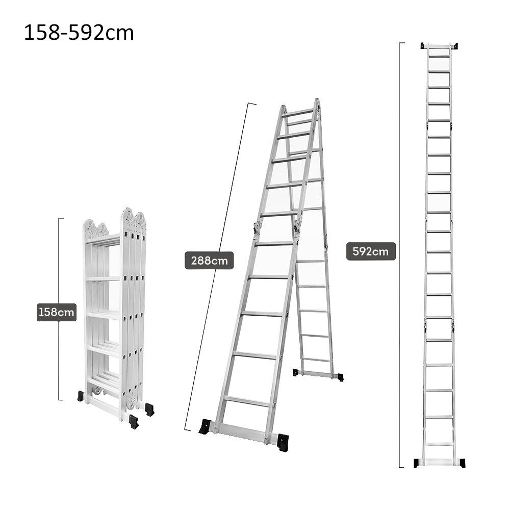 GROVIA 242-592cm Portable Multifunctional Aluminum Folding Ladder