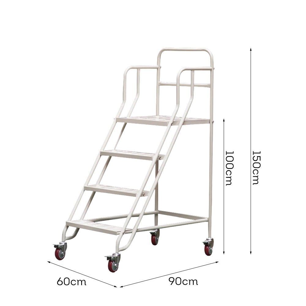 GROVIA 100cm Platform Height 4-step Ladder With Wheels Warehouse Staircase
