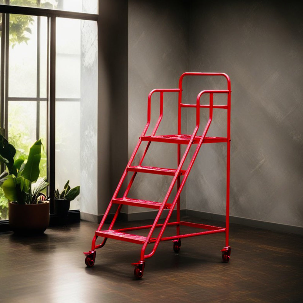 GROVIA 100cm Platform Height 4-step Ladder With Wheels Warehouse Staircase