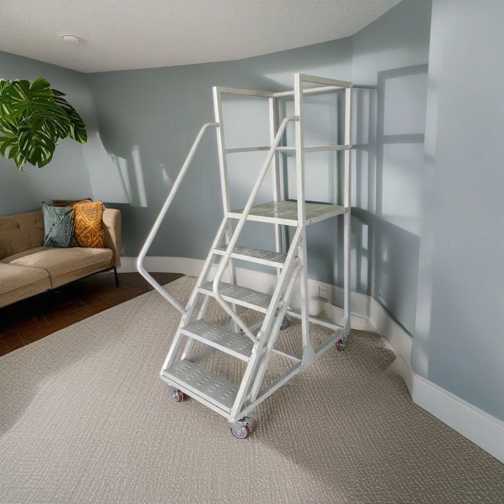 GROVIA 130cm Platform Height  5-step Ladder With Wheels Warehouse Staircase