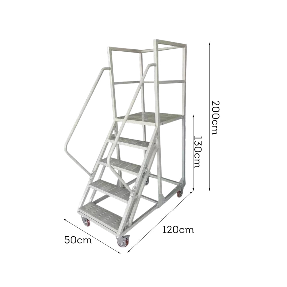 GROVIA 130cm Platform Height  5-step Ladder With Wheels Warehouse Staircase