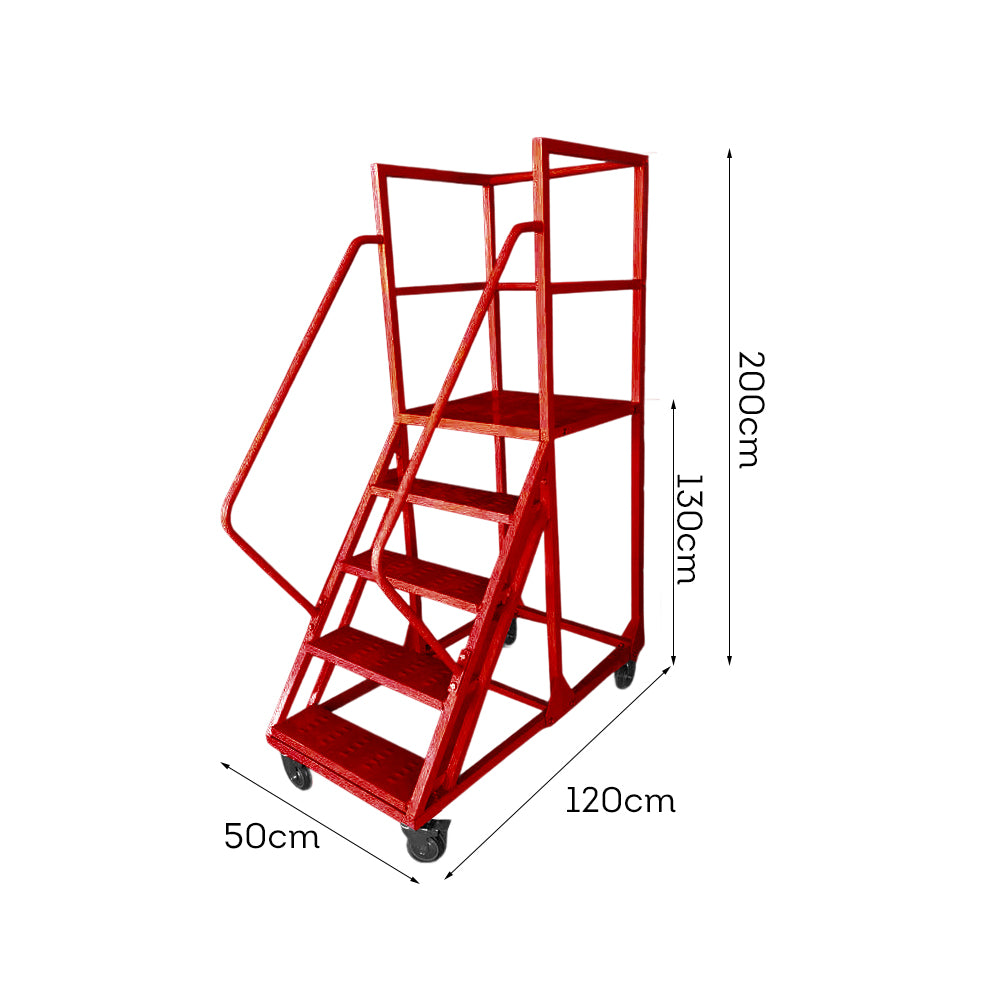 GROVIA 130cm Platform Height  5-step Ladder With Wheels Warehouse Staircase