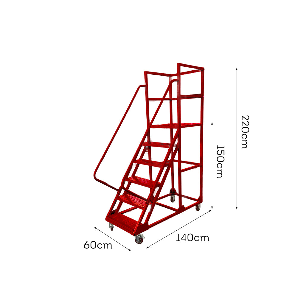 GROVIA 150cm Platform Height  6-step Ladder With Wheels Warehouse Staircase