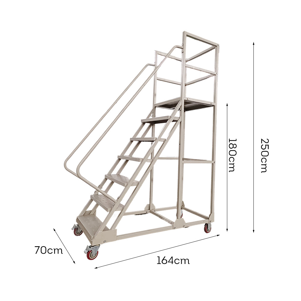 GROVIA 180cm Platform Height 7-step Ladder With Wheels Warehouse Staircase