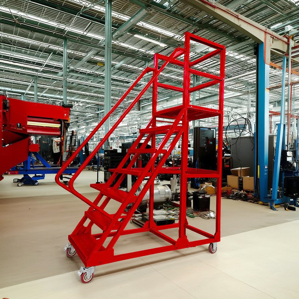 GROVIA 180cm Platform Height 7-step Ladder With Wheels Warehouse Staircase