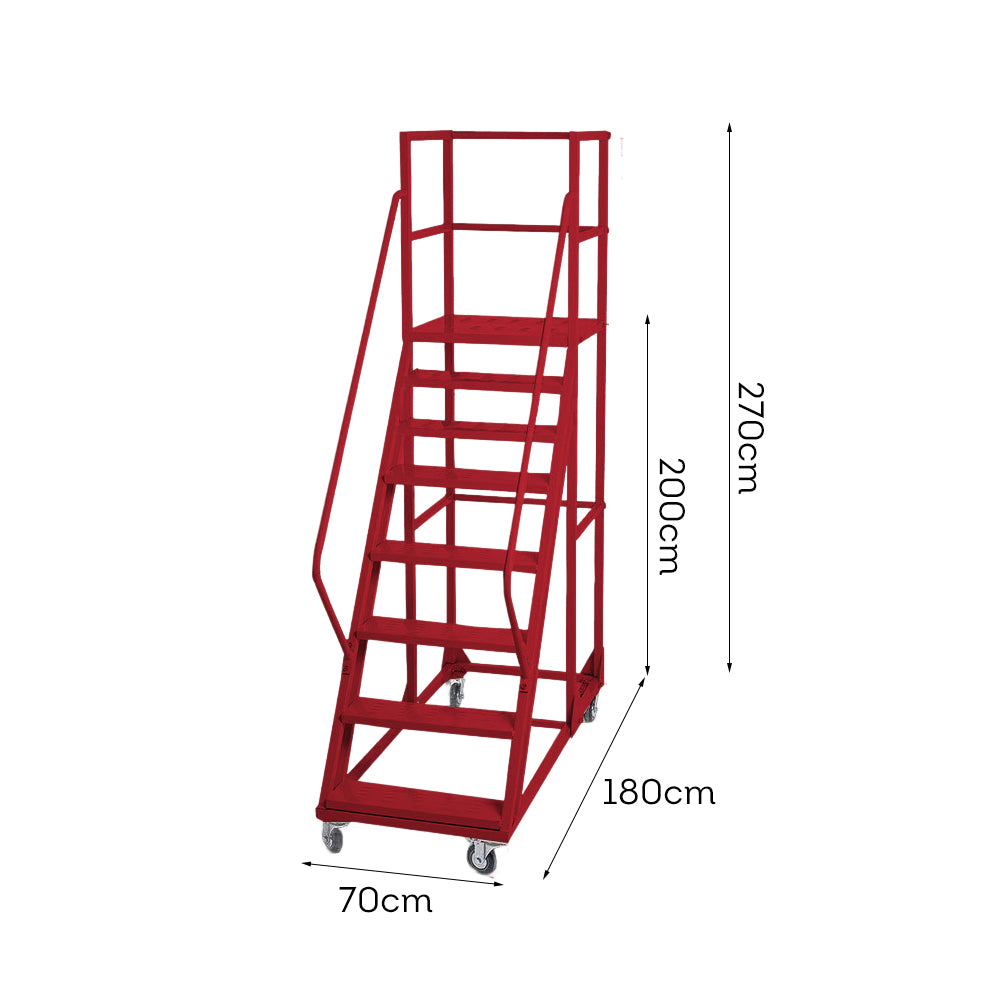 GROVIA 200cm Platform Height 8-step Ladder With Wheels Warehouse Staircase