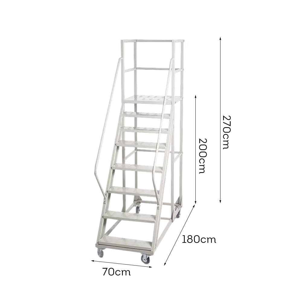 GROVIA 200cm Platform Height 8-step Ladder With Wheels Warehouse Staircase