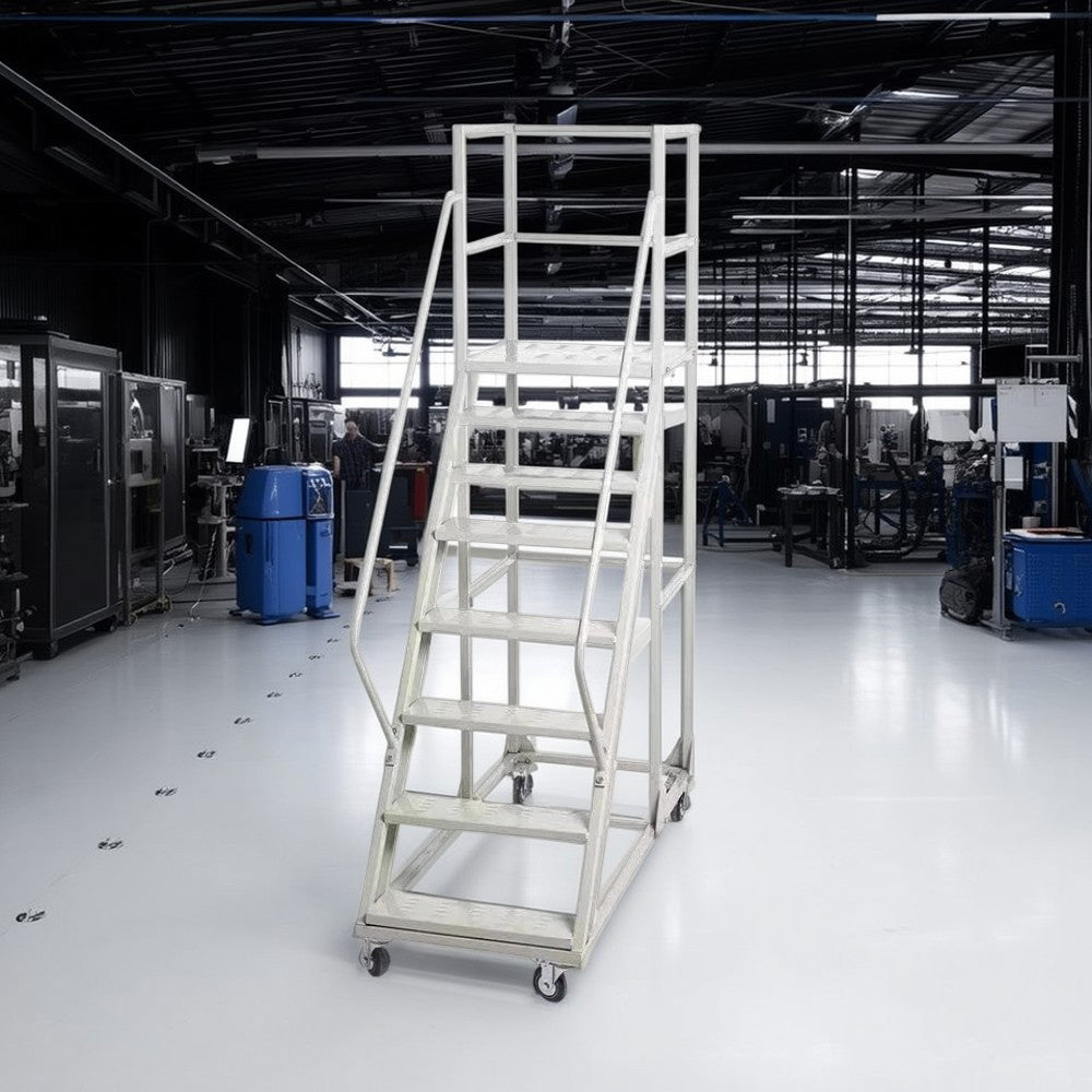GROVIA 200cm Platform Height 8-step Ladder With Wheels Warehouse Staircase