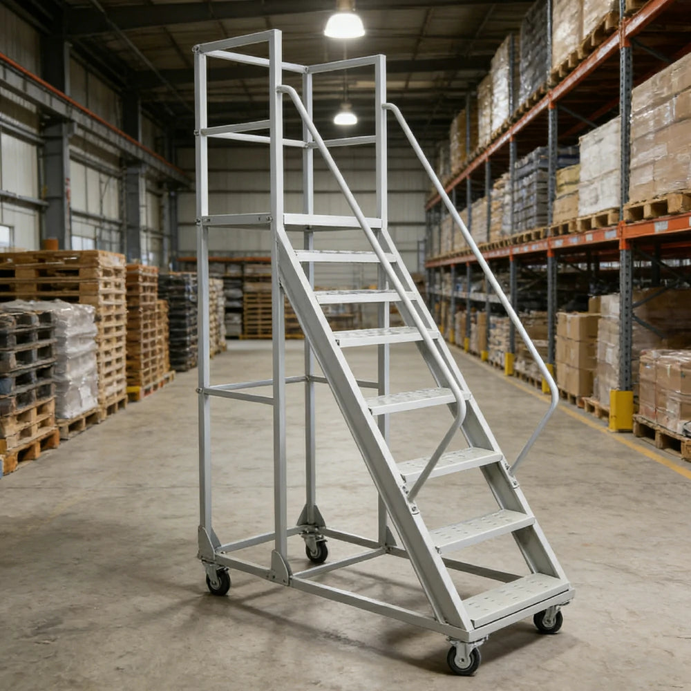 GROVIA 200cm Platform Height 8-step Ladder With Wheels Warehouse Staircase
