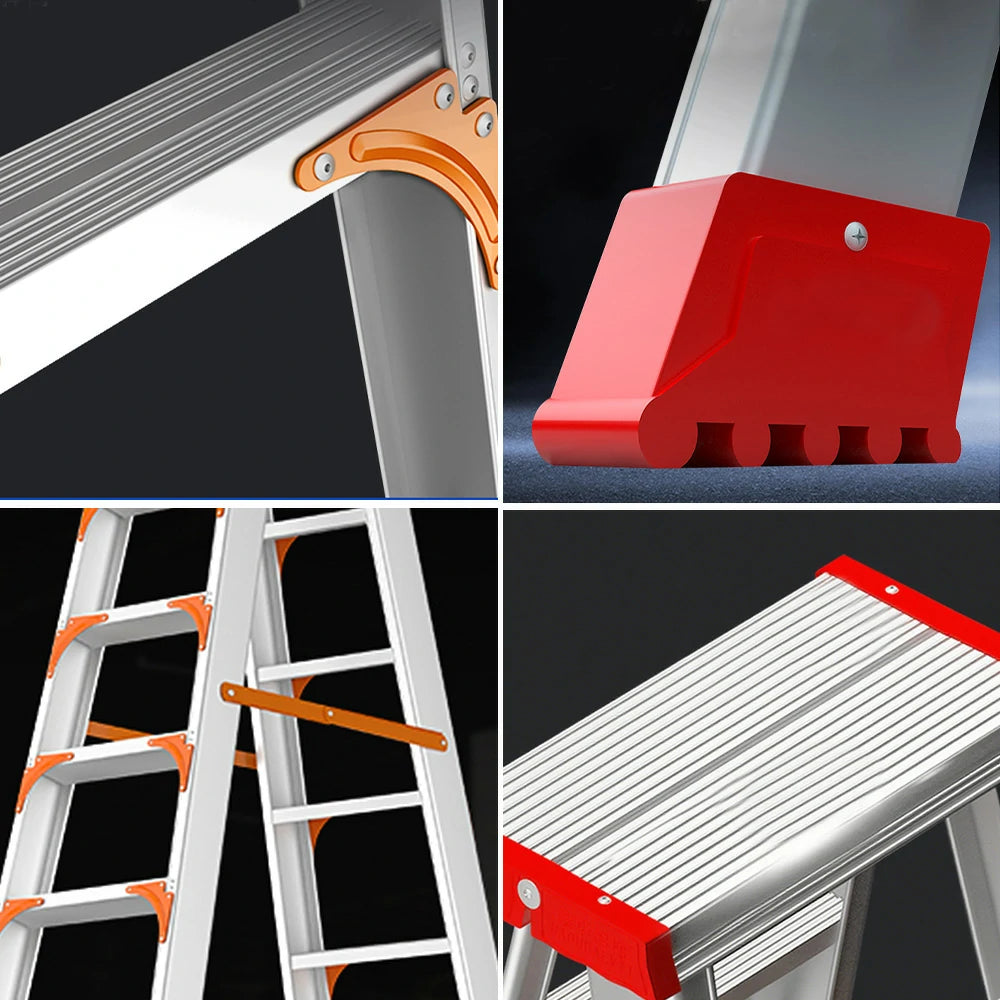 GROVIA 4/5/6-Step Aluminum Alloy Folding Ladder - 15cm Wide Non-Slip Pedal, Safety Straps, Anti-Slip Feet