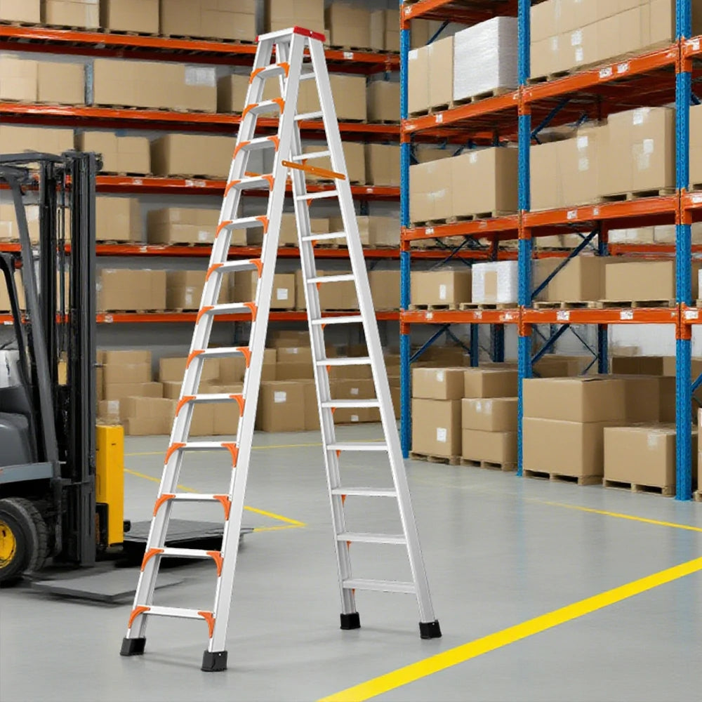 GROVIA 4/5/6-Step Aluminum Alloy Folding Ladder - 15cm Wide Non-Slip Pedal, Safety Straps, Anti-Slip Feet