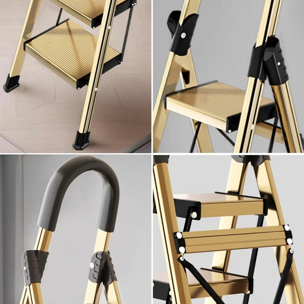 GROVIA 5/6/7 Step Lightweight Aluminum Alloy Folding Ladder, Extra-Wide 20cm Pedals, X-Shaped Support, Anti-Slip Design