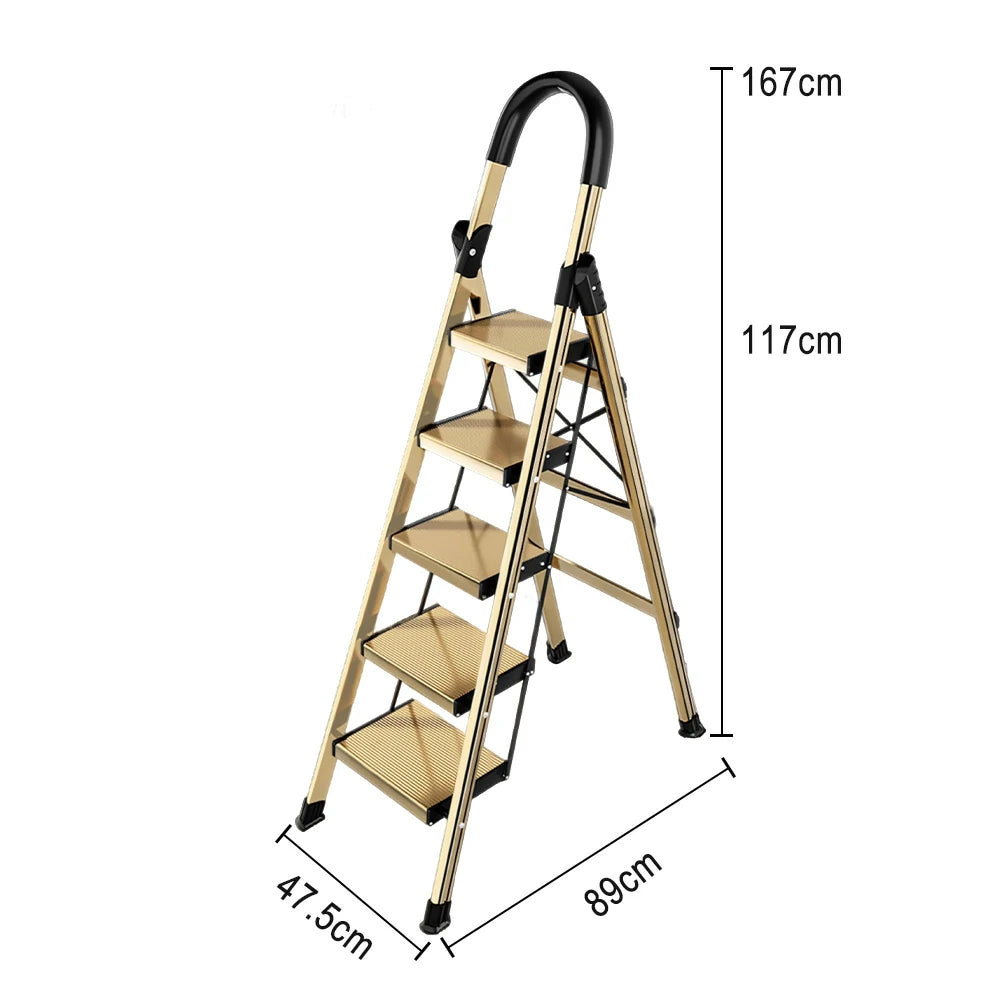 GROVIA 5/6/7 Step Lightweight Aluminum Alloy Folding Ladder, Extra-Wide 20cm Pedals, X-Shaped Support, Anti-Slip Design