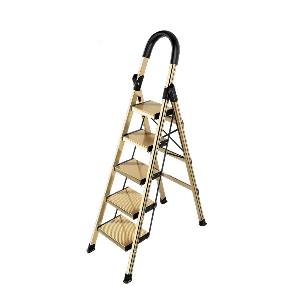 GROVIA 5/6/7 Step Lightweight Aluminum Alloy Folding Ladder, Extra-Wide 20cm Pedals, X-Shaped Support, Anti-Slip Design
