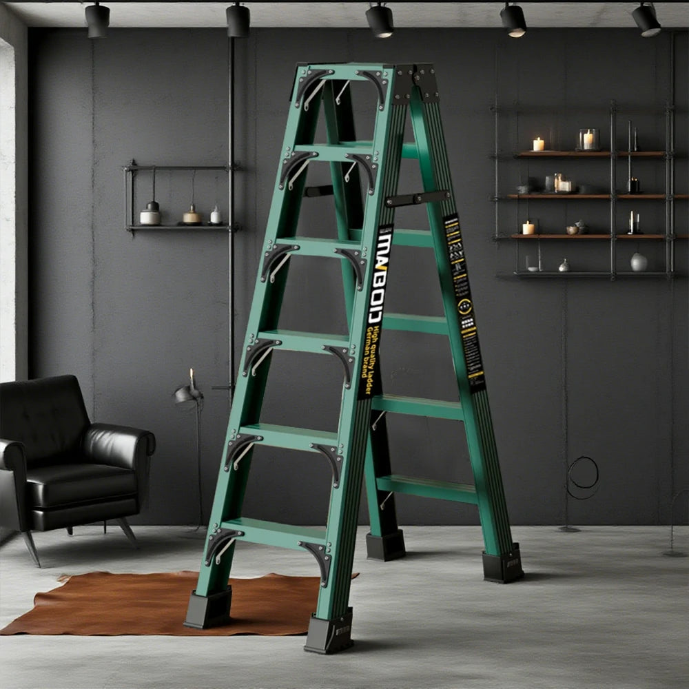 GROVIA 6/7/8/10 Step Folding Ladder, Triangular Support, Anti-Slip Pedals, Stabilizing Rod, Durable & Portable Design - Green