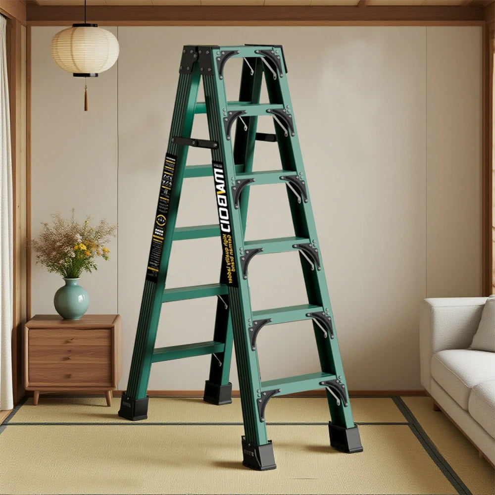 GROVIA 6/7/8/10 Step Folding Ladder, Triangular Support, Anti-Slip Pedals, Stabilizing Rod, Durable & Portable Design - Green