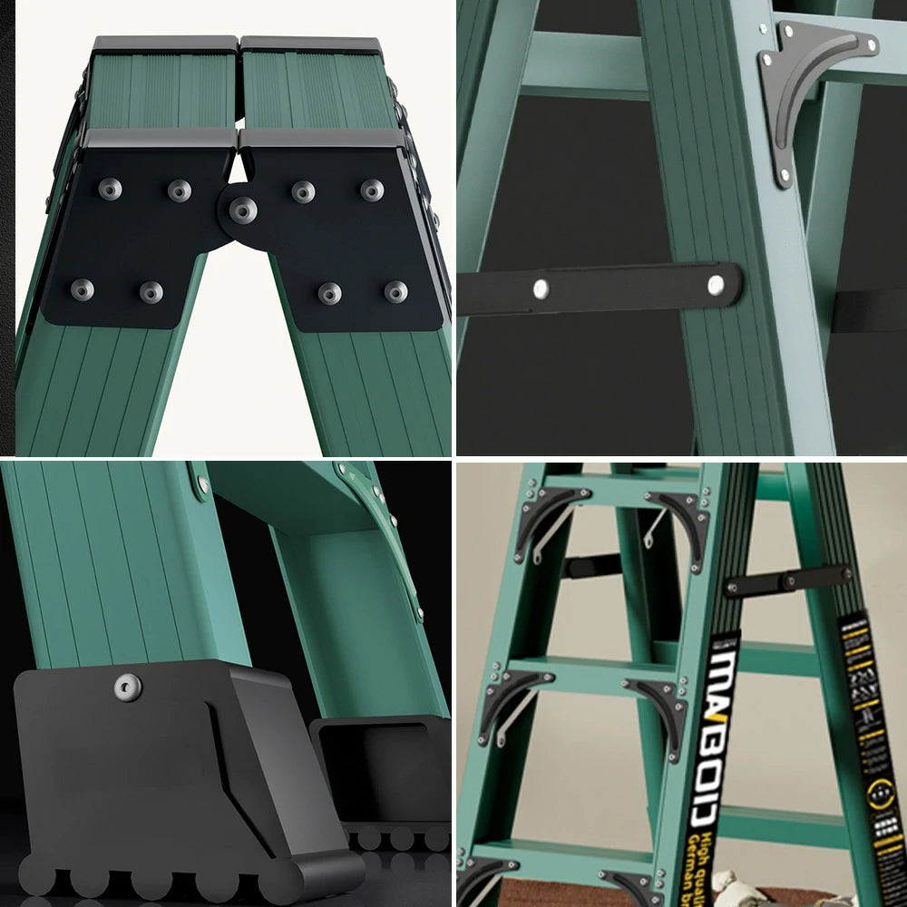 GROVIA 6/7/8/10 Step Folding Ladder, Triangular Support, Anti-Slip Pedals, Stabilizing Rod, Durable & Portable Design - Green