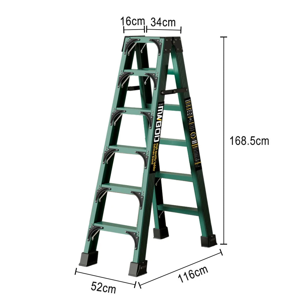 GROVIA 6/7/8/10 Step Folding Ladder, Triangular Support, Anti-Slip Pedals, Stabilizing Rod, Durable & Portable Design - Green