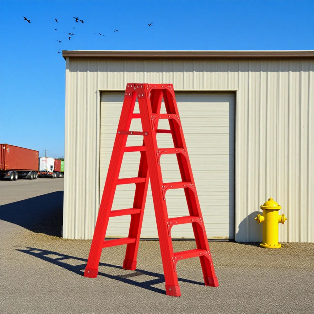GROVIA 6/7/8/10 Step Folding Ladder, Triangular Support, Anti-Slip Pedals, Stabilizing Rod, Durable & Portable Design - Red
