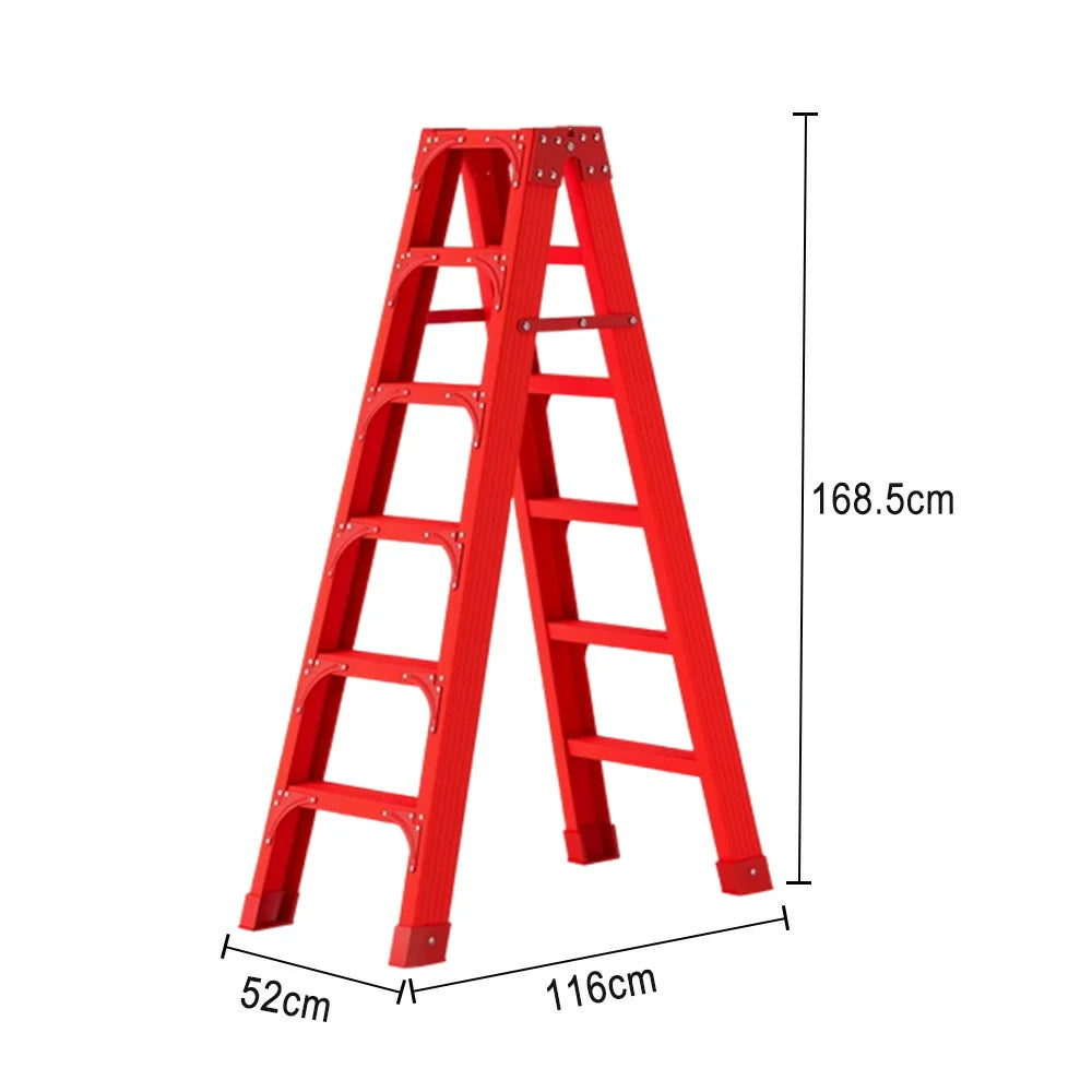 GROVIA 6/7/8/10 Step Folding Ladder, Triangular Support, Anti-Slip Pedals, Stabilizing Rod, Durable & Portable Design - Red