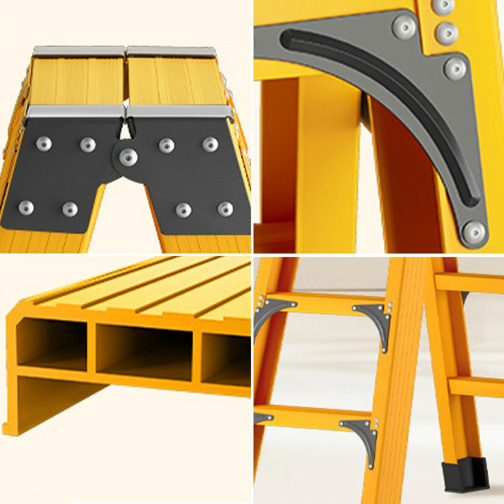 GROVIA 6/7/8/10 Step Folding Ladder, Triangular Support, Anti-Slip Pedals, Stabilizing Rod, Durable & Portable Design - Yellow