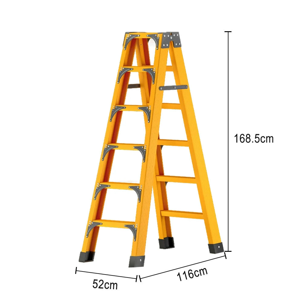 GROVIA 6/7/8/10 Step Folding Ladder, Triangular Support, Anti-Slip Pedals, Stabilizing Rod, Durable & Portable Design - Yellow